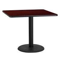 Flash Furniture XU-MAHTB-3636-TR24-GG 36" Square Mahogany Laminate Table Top with 24" Round Table Height Base